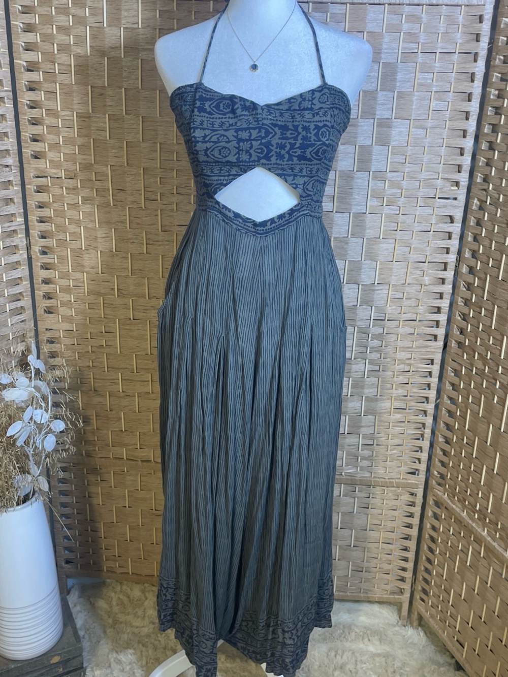 Free People Khaki and Black Wide Leg Romper